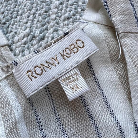 Ronny Kobo Joslyn Beige Striped Linen Blend Ruched Mini Dress Women’s Size XL - Picture 10 of 12